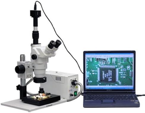 AmScope ZM-1TZ2-FOR-GT-9M Digital Professional Trinocular Stereo Zoom Microscope, EW10x and EW20x Eyepieces, 3.35X-180X Magnification, 0.67X-4.5X Zoom Objective, Fiber-Optic Ring Light, Large Pillar-Style Table Stand with Gliding Table, 110V-120V, Include in Saudi Arabia