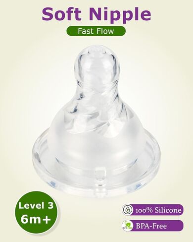 Silicone Nipple for Dr. Brown's Narrow Baby Bottle & Glass Bottles,Level 1 Nipples, Slow Flow, 1m+, 6 Count in Saudi Arabia