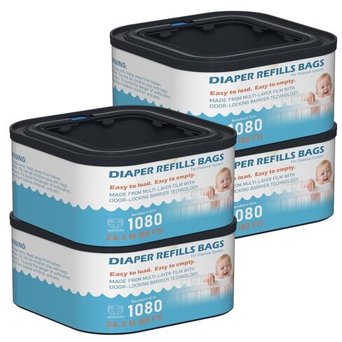Jumbo+ Square Refills Disposal Bags Refill Compatible with Diaper Genie Compact and Select Pails (Not Fit Classic Version Pails), Hold Up to 1080 Newborn-Sized Diapers Per Refill, Pack of 4 in Kuwait