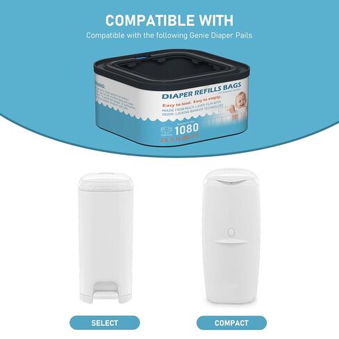 Jumbo+ Square Refills Disposal Bags Refill Compatible with Diaper Genie Compact and Select Pails (Not Fit Classic Version Pails), Hold Up to 1080 Newborn-Sized Diapers Per Refill, Pack of 4 in Kuwait