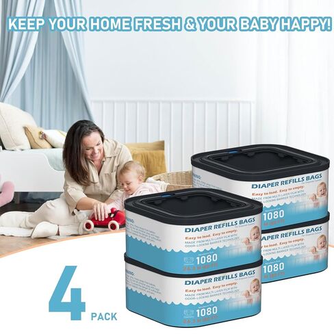 Jumbo+ Square Refills Disposal Bags Refill Compatible with Diaper Genie Compact and Select Pails (Not Fit Classic Version Pails), Hold Up to 1080 Newborn-Sized Diapers Per Refill, Pack of 4 in Kuwait