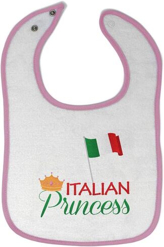 Toddler & Baby Bibs Burp Cloths Flags Italian Princess with National Flag and Prince Crown Cotton Baby Items for Baby Girl & Boy White Red Design Only in Saudi Arabia