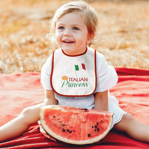 Toddler & Baby Bibs Burp Cloths Flags Italian Princess with National Flag and Prince Crown Cotton Baby Items for Baby Girl & Boy White Red Design Only in Saudi Arabia