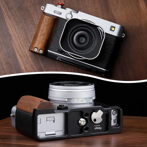 Haoge X-E5 Grip Wooden Side Handle for Fujifilm XE5 Camera - L-Shape Retro Premium Wood Grip with Quick Release Plate, Extra Tripod 1/4 Hole & Hot Shoe Hole Black HG-XE5-B in Saudi Arabia
