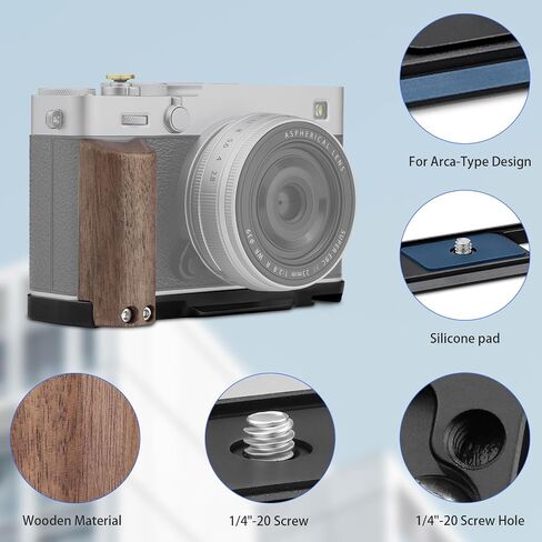 Haoge X-E5 Grip Wooden Side Handle for Fujifilm XE5 Camera - L-Shape Retro Premium Wood Grip with Quick Release Plate, Extra Tripod 1/4 Hole & Hot Shoe Hole Black HG-XE5-B in Saudi Arabia