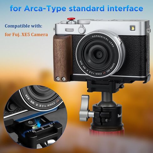 Haoge X-E5 Grip Wooden Side Handle for Fujifilm XE5 Camera - L-Shape Retro Premium Wood Grip with Quick Release Plate, Extra Tripod 1/4 Hole & Hot Shoe Hole Black HG-XE5-B in Saudi Arabia