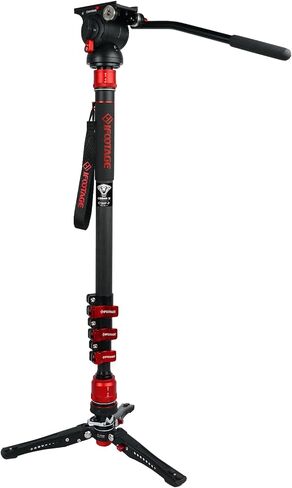 Ifootage COBRA 3 MONOPOD KIT مع رأس السوائل C180F -P + K5S ، Monopod ألياف الكربون مع أقدام لكاميرات DSLR - Canon ، Nikon ، Sony ، Olympus ، Panasonic - أقصى ارتفاع 71 " - حمولة 17.64 رطل/8 كجم/8 كجم in Saudi Arabia
