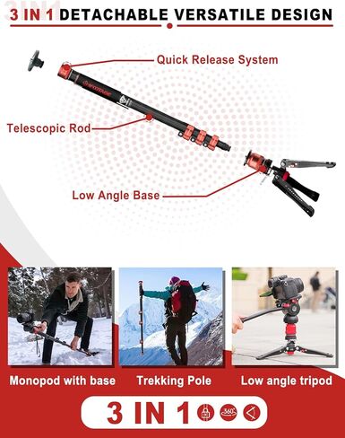 Ifootage COBRA 3 MONOPOD KIT مع رأس السوائل C180F -P + K5S ، Monopod ألياف الكربون مع أقدام لكاميرات DSLR - Canon ، Nikon ، Sony ، Olympus ، Panasonic - أقصى ارتفاع 71 " - حمولة 17.64 رطل/8 كجم/8 كجم in Saudi Arabia