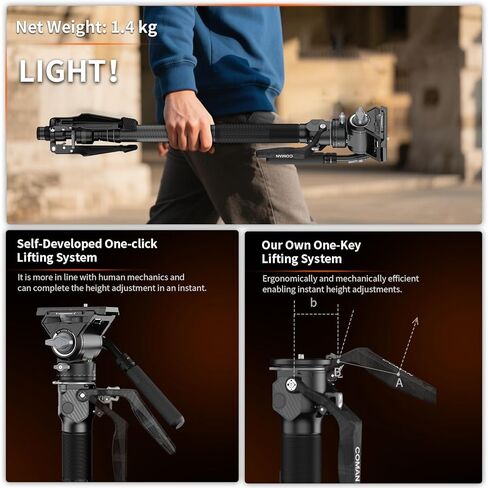 COMAN M1V5 Camera Monopod, One-Click Lifting Monopod with Feet, 67'' Lightweight monopod with V5 Fluid Head Quick Release Plate for Camera, DSLR, Camcorder in Kuwait