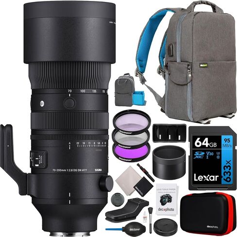 Sigma 70-200mm F2.8 DG DN OS Sports Lens for Sony E-Mount Cameras Cameras Telephoto Zoom 591965 Bundle with Deco Gear Photography Propack + Filter Kit + 64GB Card + Photo Video Accessories in Saudi Arabia