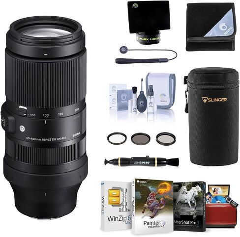 Sigma 100-400mm F/5-6.3 DG DN OS العدسة المعاصرة للتركيب L ، حزمة مع مجموعة مرشح 67 مم ، مجموعة برامج MAC ، مجموعة التنظيف ، غلاف العدسة ، ظلال العدسة المرنة ، حبل غطاء العدسة ، نظافة ، حقيبة عدسة in Saudi Arabia