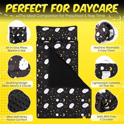 Roll up Kids Nap Far مع Fleece Ultra-Soft Minky Bannet and Pillow-Soft Fearlers Sleeping Seed مع تصميم نجم وملالي حالمة للرعاية النهارية ، مرحلة ما قبل المدرسة ، السفر ، التخييم ، روضة الأطفال in Saudi Arabia