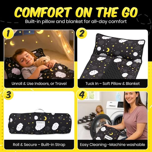 Roll up Kids Nap Far مع Fleece Ultra-Soft Minky Bannet and Pillow-Soft Fearlers Sleeping Seed مع تصميم نجم وملالي حالمة للرعاية النهارية ، مرحلة ما قبل المدرسة ، السفر ، التخييم ، روضة الأطفال in Saudi Arabia
