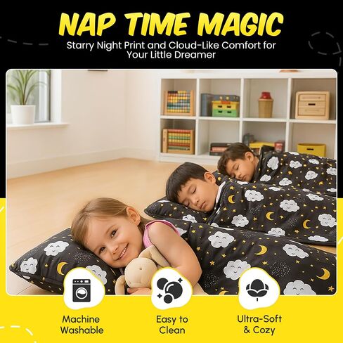 Roll up Kids Nap Far مع Fleece Ultra-Soft Minky Bannet and Pillow-Soft Fearlers Sleeping Seed مع تصميم نجم وملالي حالمة للرعاية النهارية ، مرحلة ما قبل المدرسة ، السفر ، التخييم ، روضة الأطفال in Saudi Arabia