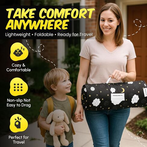 Roll up Kids Nap Far مع Fleece Ultra-Soft Minky Bannet and Pillow-Soft Fearlers Sleeping Seed مع تصميم نجم وملالي حالمة للرعاية النهارية ، مرحلة ما قبل المدرسة ، السفر ، التخييم ، روضة الأطفال in Saudi Arabia