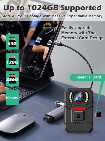 SPIKECAM Real 4K Body Cameras with Audio and Video Recording, 160° Wide Angle Lens Bodycam with Dual Microphone, 2 in IPS Screen,Type C OTG,Personal Wearable Body Cams for Security, Police (128GB) in Kuwait