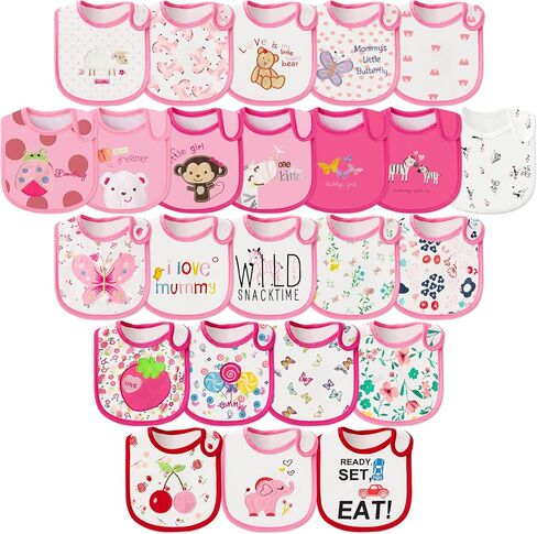 Cotton Waterproof Baby Bibs - 24Pcs Adjustable Hook Loop Closure Bib for Feeding Teething Drooling Eating, 6-12 Months in Kuwait