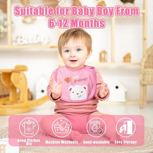 Cotton Waterproof Baby Bibs - 24Pcs Adjustable Hook Loop Closure Bib for Feeding Teething Drooling Eating, 6-12 Months in Kuwait