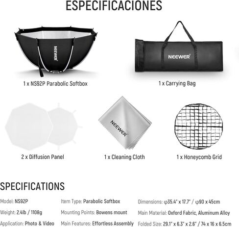 Neewer 35.4 '' Softbox المثمن ، Bowens Mount Soft Box متوافق مع Aputure 120d متوافق مع Godox SL60W Q4 AS600B CB300B Q300 ، الناشرون ، الشبكة ، حقيبة وقماش تنظيف ، NS92P in Saudi Arabia