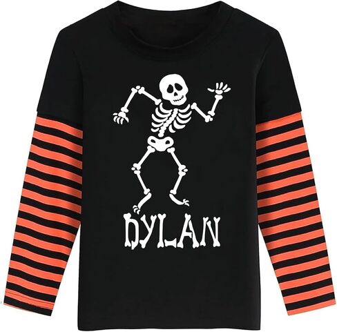 Kids Halloween Shirt Boys Girls Pumpkin Face Skeleton Ghost T-Shirt Glow in The Dark Long Sleeve Cotton Crewneck Tee in Saudi Arabia