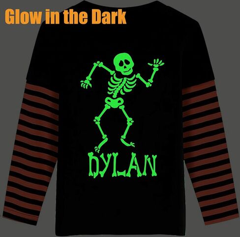 Kids Halloween Shirt Boys Girls Pumpkin Face Skeleton Ghost T-Shirt Glow in The Dark Long Sleeve Cotton Crewneck Tee in Saudi Arabia