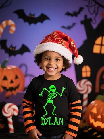 Kids Halloween Shirt Boys Girls Pumpkin Face Skeleton Ghost T-Shirt Glow in The Dark Long Sleeve Cotton Crewneck Tee in Saudi Arabia