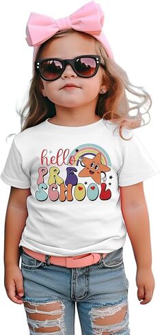 MODNTOGA Kids Girl First Day of School Shirt Cute Rainbow Star Hello Pre-School Graphic T-Shirt Short Sleeve Summer Tee Tops in Saudi Arabia