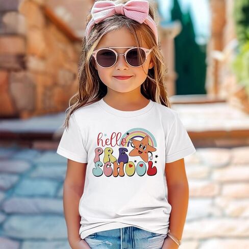 MODNTOGA Kids Girl First Day of School Shirt Cute Rainbow Star Hello Pre-School Graphic T-Shirt Short Sleeve Summer Tee Tops in Saudi Arabia