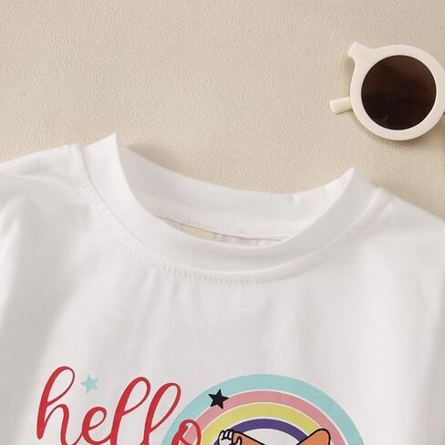 MODNTOGA Kids Girl First Day of School Shirt Cute Rainbow Star Hello Pre-School Graphic T-Shirt Short Sleeve Summer Tee Tops in Saudi Arabia