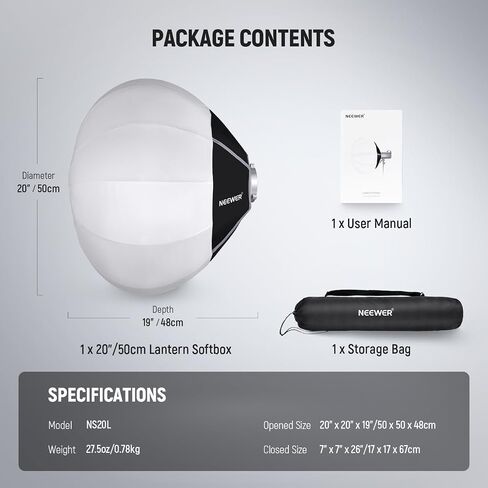 Neewer Basics Lantern Softbox ، 26 "الإصدار السريع 360 ° ناشر بوينز جبل نايلون سبيكة ناع in Saudi Arabia