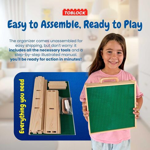 صندوق خشبي لبنات البناء LEGO-منظم DIY مع غطاء منزلق ، لوحة أساسية ومقبض-حالة تخزين مسطحة للتجميع in Saudi Arabia