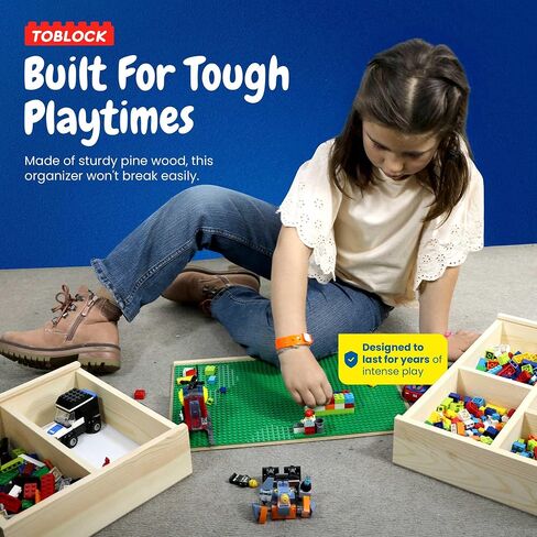 صندوق خشبي لبنات البناء LEGO-منظم DIY مع غطاء منزلق ، لوحة أساسية ومقبض-حالة تخزين مسطحة للتجميع in Saudi Arabia