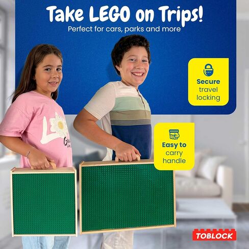 صندوق خشبي لبنات البناء LEGO-منظم DIY مع غطاء منزلق ، لوحة أساسية ومقبض-حالة تخزين مسطحة للتجميع in Saudi Arabia