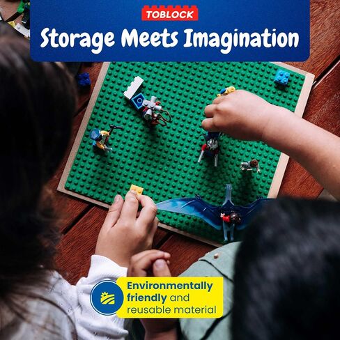 صندوق خشبي لبنات البناء LEGO-منظم DIY مع غطاء منزلق ، لوحة أساسية ومقبض-حالة تخزين مسطحة للتجميع in Saudi Arabia