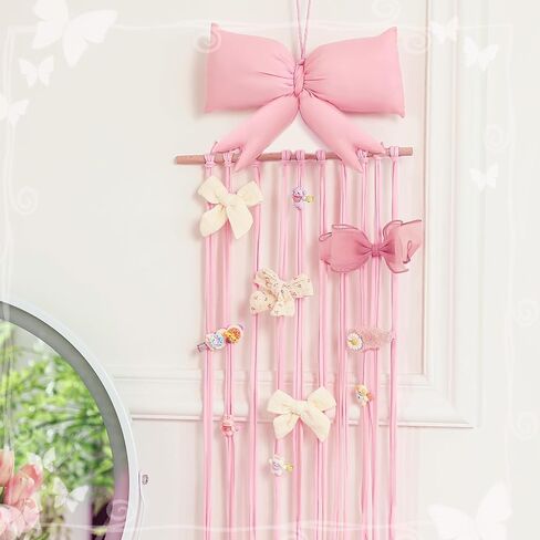 Long Bow Holder for Girls Hair Bow Organizer 31.5 Inch Pink Hanger Hair Accessories Storage Hanging Decoration for Girls Room Bedroom Living Room in Saudi Arabia