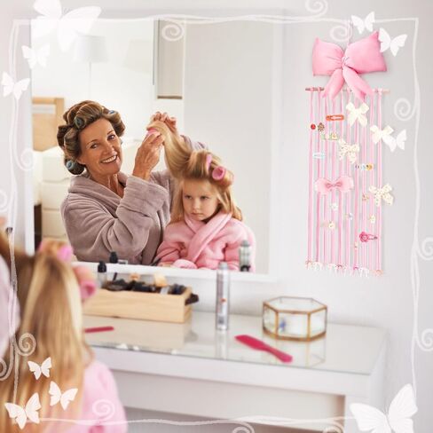 Long Bow Holder for Girls Hair Bow Organizer 31.5 Inch Pink Hanger Hair Accessories Storage Hanging Decoration for Girls Room Bedroom Living Room in Saudi Arabia