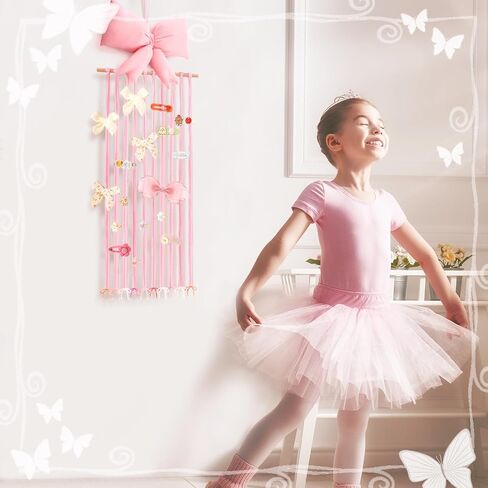 Long Bow Holder for Girls Hair Bow Organizer 31.5 Inch Pink Hanger Hair Accessories Storage Hanging Decoration for Girls Room Bedroom Living Room in Saudi Arabia