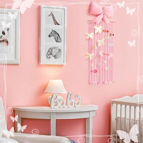 Long Bow Holder for Girls Hair Bow Organizer 31.5 Inch Pink Hanger Hair Accessories Storage Hanging Decoration for Girls Room Bedroom Living Room in Saudi Arabia