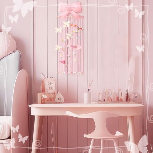 Long Bow Holder for Girls Hair Bow Organizer 31.5 Inch Pink Hanger Hair Accessories Storage Hanging Decoration for Girls Room Bedroom Living Room in Saudi Arabia