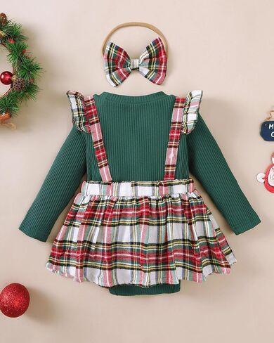 Baby Girl Clothes Sets: 2 Piece Long Sleeve Top Plaid Romper with Headband Fall Winter Outfit for Infant 0-24 Months in Kuwait