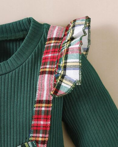 Baby Girl Clothes Sets: 2 Piece Long Sleeve Top Plaid Romper with Headband Fall Winter Outfit for Infant 0-24 Months in Kuwait