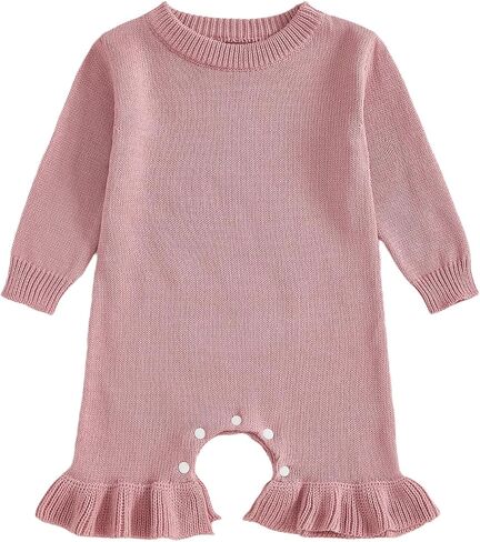 Newborn Baby Girl Sweater Romper Pants Knit Jumpsuit Overall One Piece Outfit Fall Winter Clothes in Kuwait