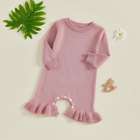 Newborn Baby Girl Sweater Romper Pants Knit Jumpsuit Overall One Piece Outfit Fall Winter Clothes in Kuwait