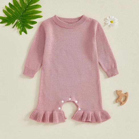 Newborn Baby Girl Sweater Romper Pants Knit Jumpsuit Overall One Piece Outfit Fall Winter Clothes in Kuwait
