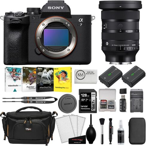Sony a7 IV Mirrorless Camera with 28-70mm f/3.5-5.6 II Lens Bundle with 128GB Card + Corel Photo Bundle + UV Filter + Extra Battery + Battery Charger + Deluxe Cleaning Kit + Camera Bag (13 Items) in Kuwait