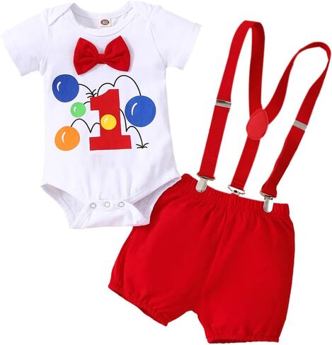 Baby Boy 1st Birthday Outfit Jungle Romper with Suspenders One Year Old Birthday Clothes in Kuwait