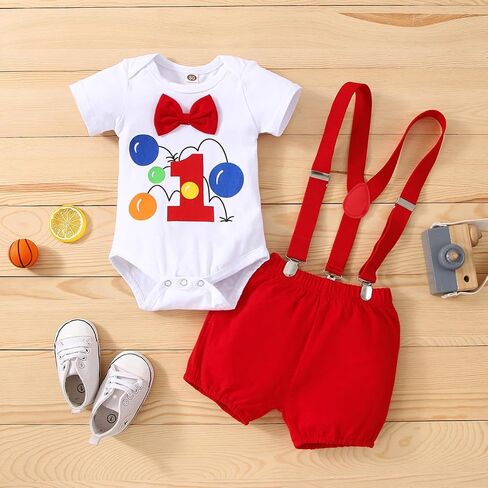 Baby Boy 1st Birthday Outfit Jungle Romper with Suspenders One Year Old Birthday Clothes in Kuwait