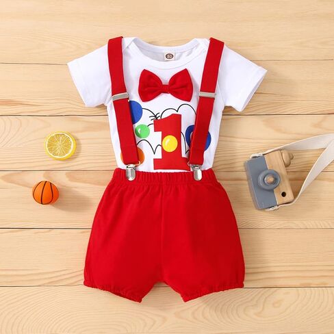 Baby Boy 1st Birthday Outfit Jungle Romper with Suspenders One Year Old Birthday Clothes in Kuwait