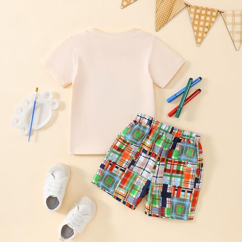 عودة طفل صغير إلى ملابس المدرسة في اليوم الأول من قميص المدرسة+مجموعة سراويل سروال صيفية مخططة in Kuwait