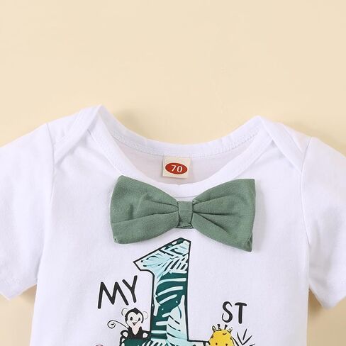 Baby Boy 1st Birthday Outfit Jungle Romper with Suspenders One Year Old Birthday Clothes in Kuwait